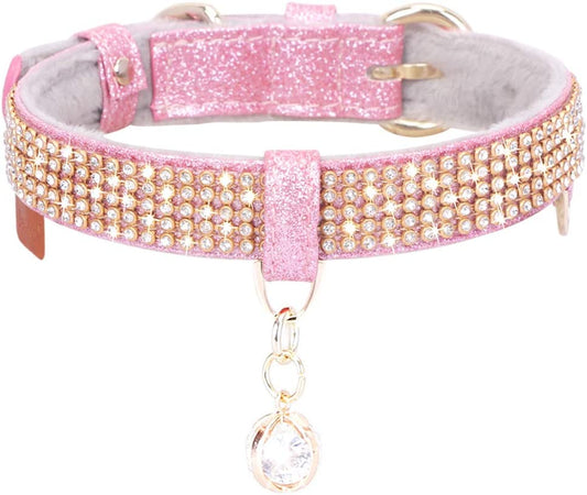 Bling Collar: Rhinestones + Premium PU Leather + Pendant 