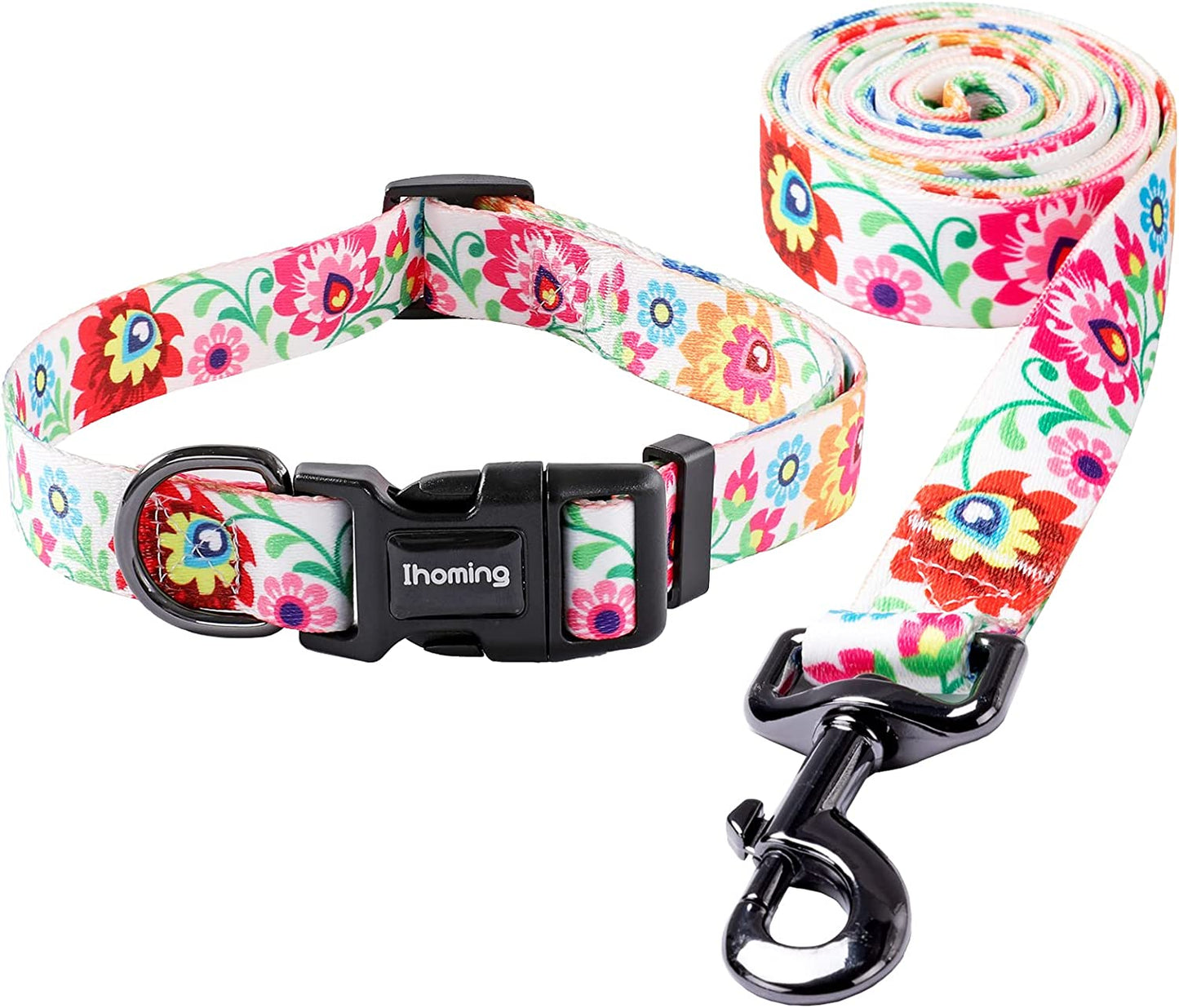 Dog Collar & Leash Set: Multi-Patterned