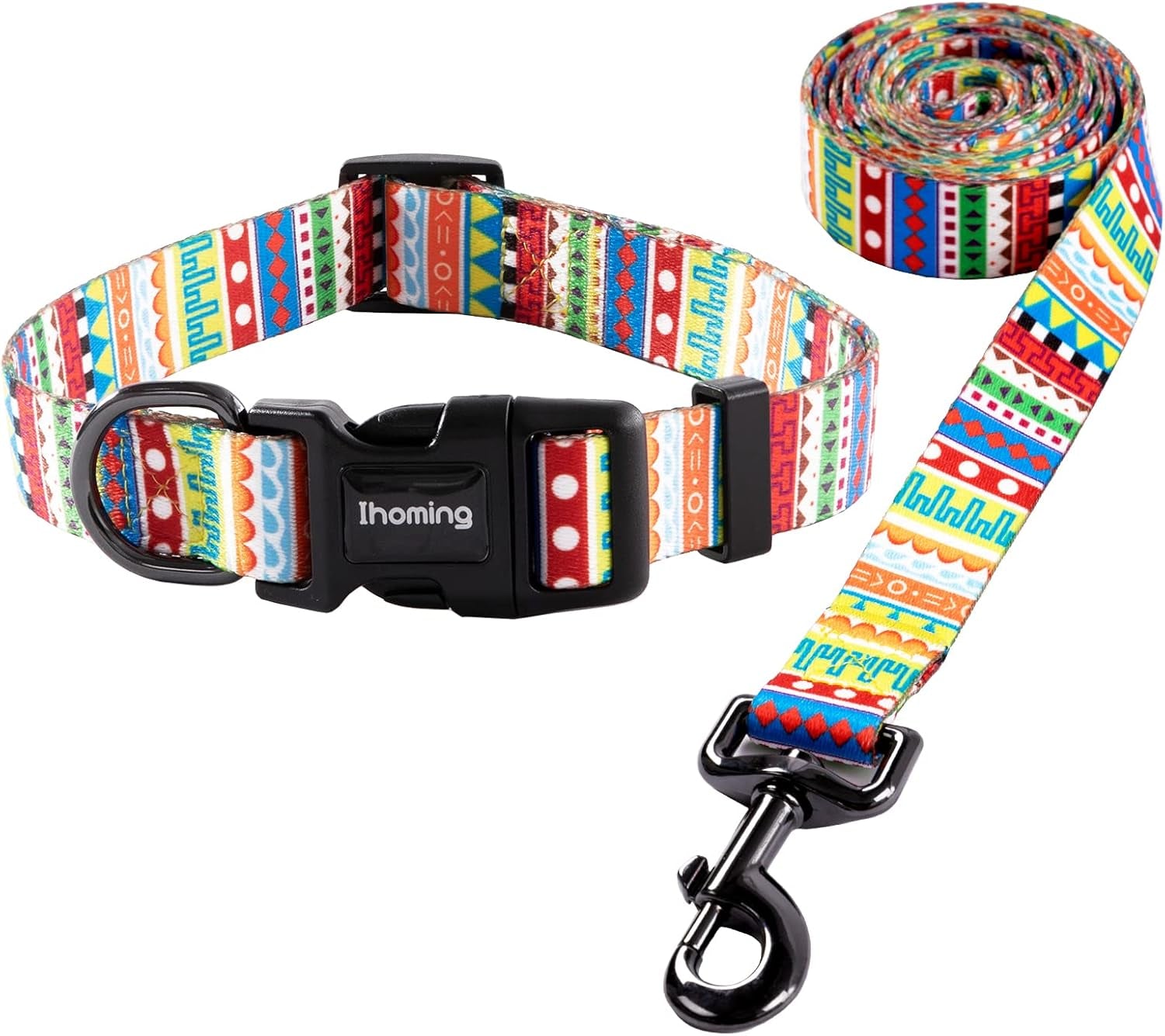 Dog Collar & Leash Set: Multi-Patterned