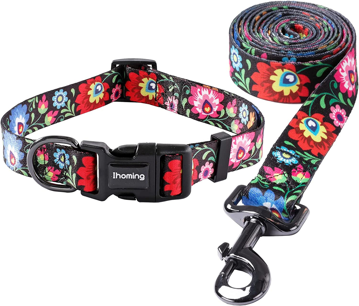 Dog Collar & Leash Set: Multi-Patterned