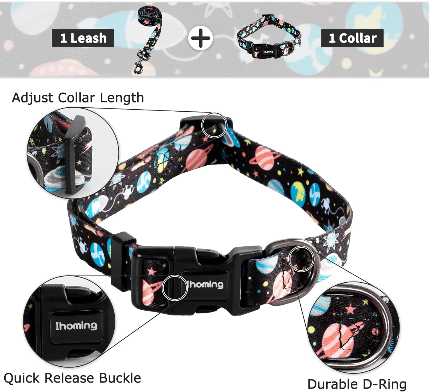 Dog Collar & Leash Set: Multi-Patterned