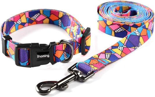 Dog Collar & Leash Set: Multi-Patterned