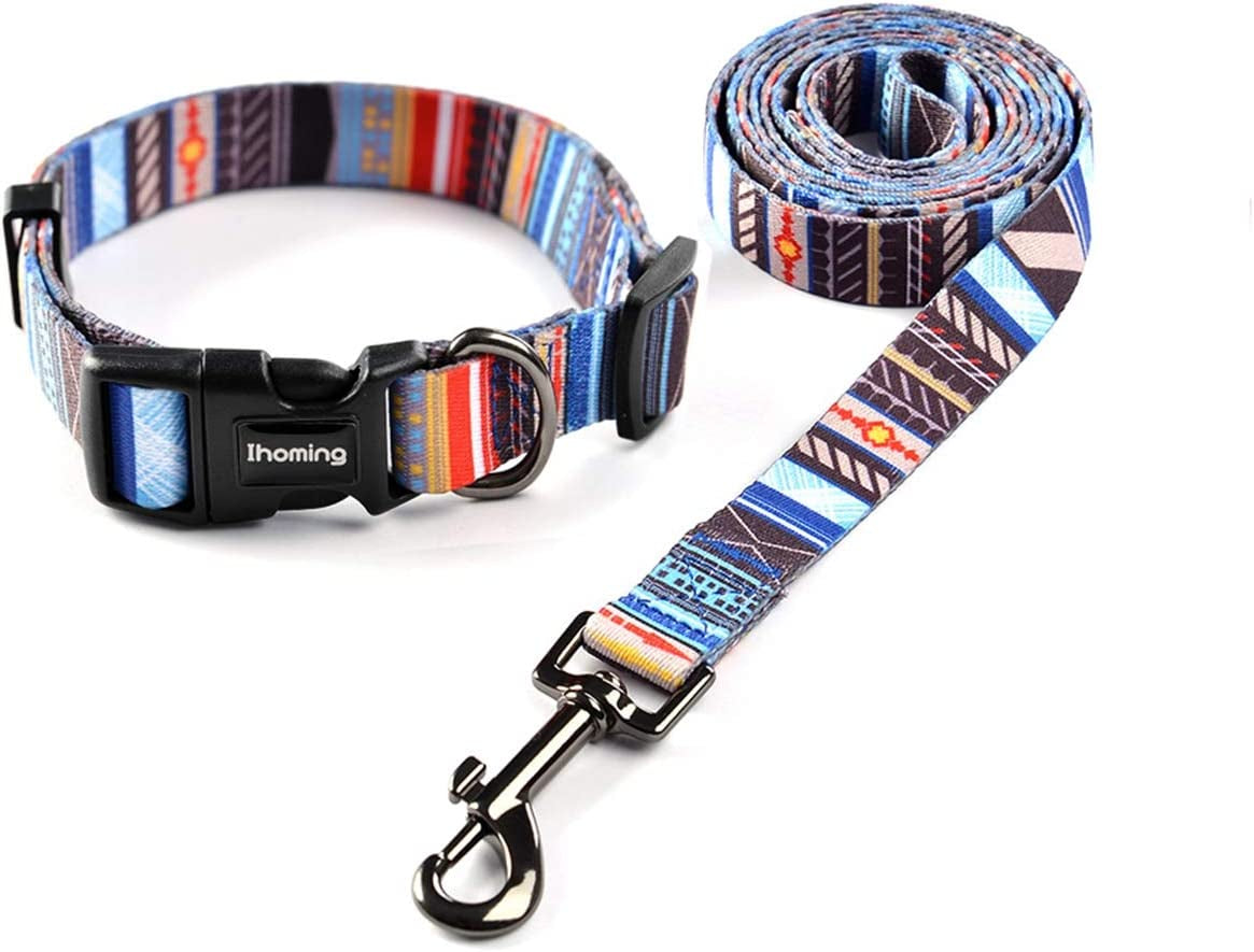 Dog Collar & Leash Set: Multi-Patterned