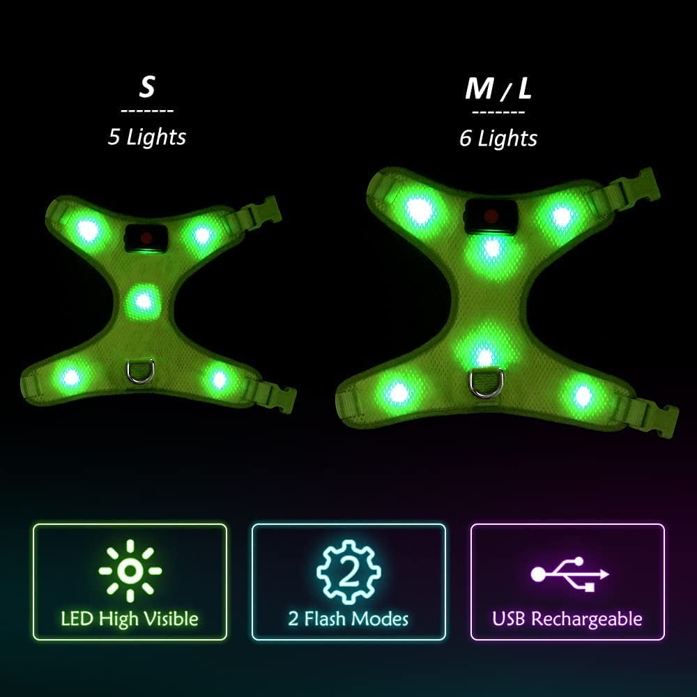 LED Dog Harness: USB Rechargeable + Adjustable Soft Padded + D-Ring 