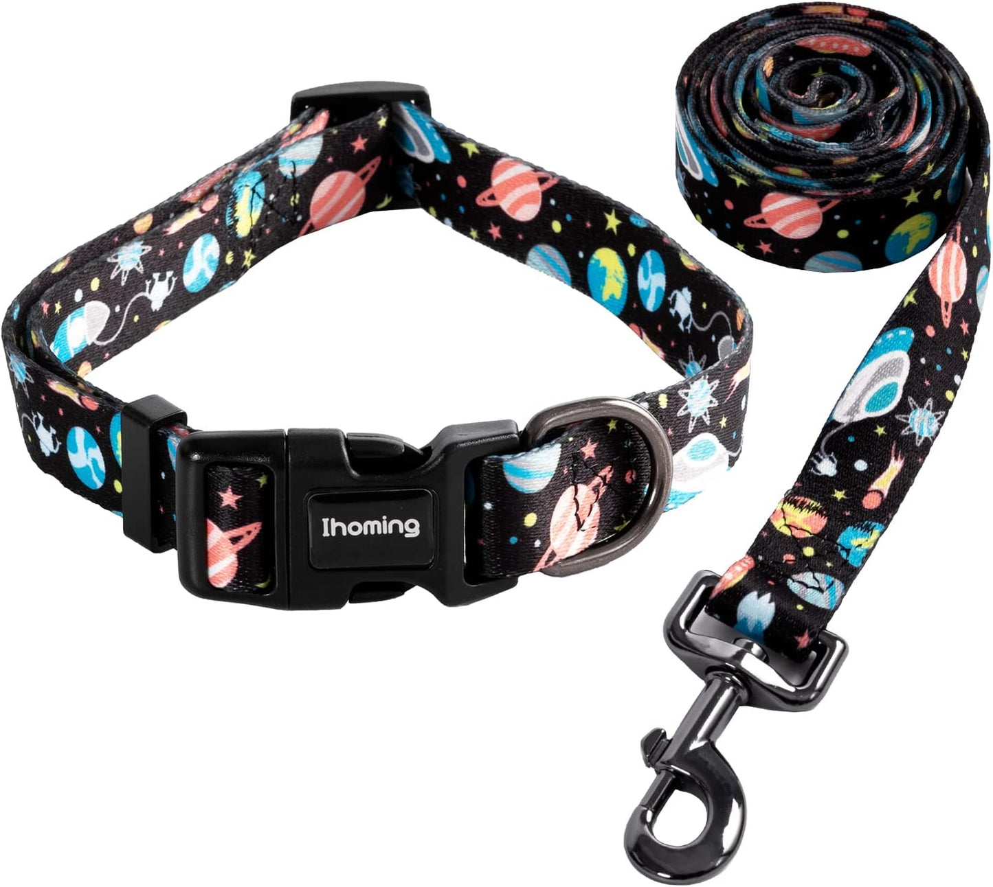 Dog Collar & Leash Set: Multi-Patterned